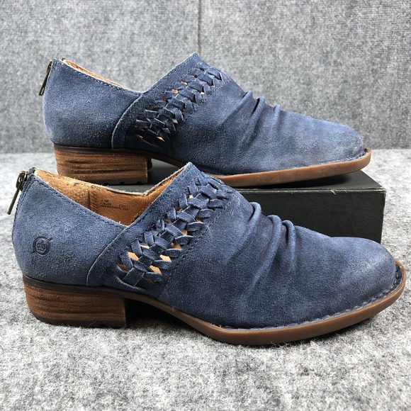 Born Shoes Womens Size 6.5 Blue Suede Ruched Woven Back Zip Booties F36204 - Picture 2 of 15
